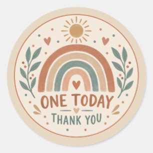 Boho Regenboog Eerste Verjaardag Eén Vandaag Dank Ronde Sticker