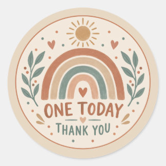 Boho Regenboog Eerste Verjaardag Eén Vandaag Dank Ronde Sticker