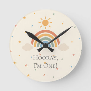 Boho Regenboog Eerste Verjaardag Favoriete Doos Ronde Klok