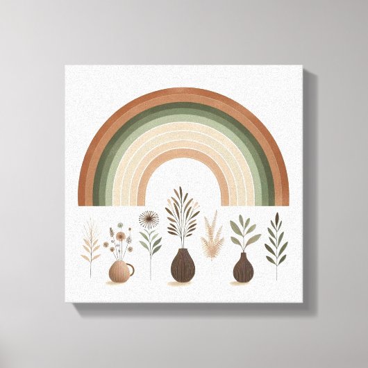 Boho Regenboog en Aardse Botanische Elementen Canvas Afdruk (Voorkant)