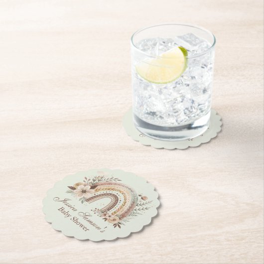 Boho regenboog en bloemen Baby shower Kartonnen Onderzetters (Insitu)