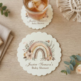 Boho Regenboog En Bloemen Baby Shower Kartonnen Onderzetters