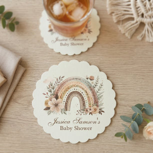 Boho Regenboog En Bloemen Baby Shower Kartonnen Onderzetters