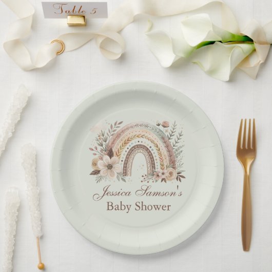 Boho Regenboog en Bloemen Baby shower Papier Bord (Huwelijk)