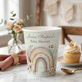 Boho Regenboog En Bloemen Baby Shower Papieren Bekers