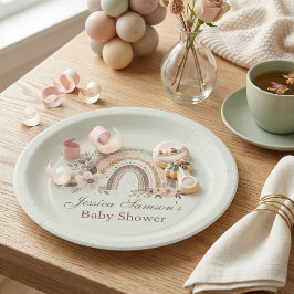 Boho Regenboog En Bloemen Baby Shower Papieren Bor Bordje