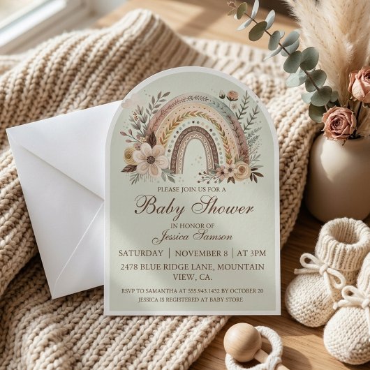 Boho Regenboog En Bloemen Baby Shower Uitnodiging