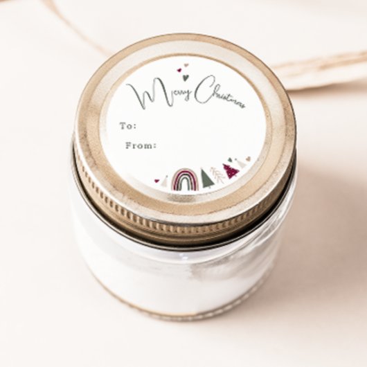 Boho Regenboog en Harten Vrolijk Kerstfeest Ronde Sticker