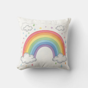 Boho Regenboog en Wolken Aquarel Speelgoed Kinderk Kussen