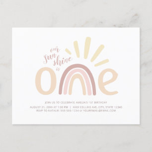 Boho Regenboog en Zonneschijn 1e Verjaardagsuitnod Briefkaart