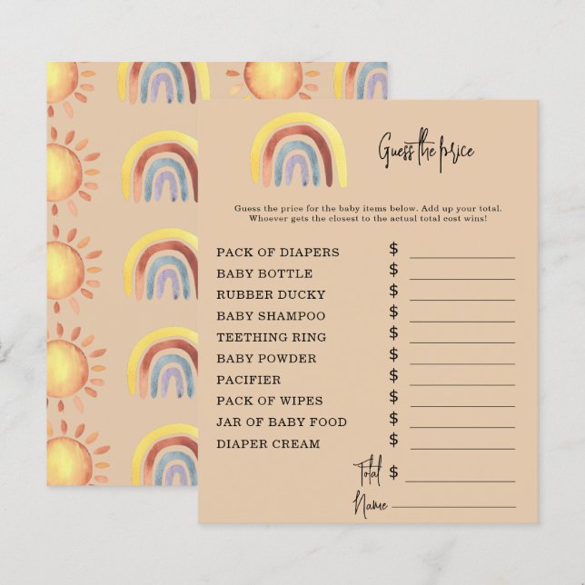 Boho regenboog feestspellen | Prijs raad spel (Voorkant / Achterkant)