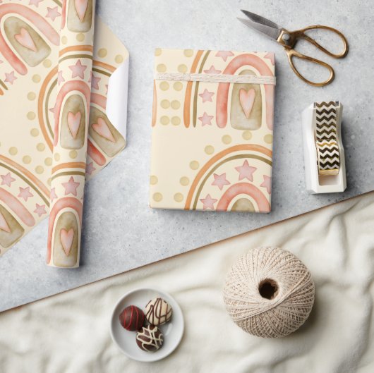 Boho Regenboog Geel Sinaasappel en Groene Meisjes Cadeaupapier (Crafts)