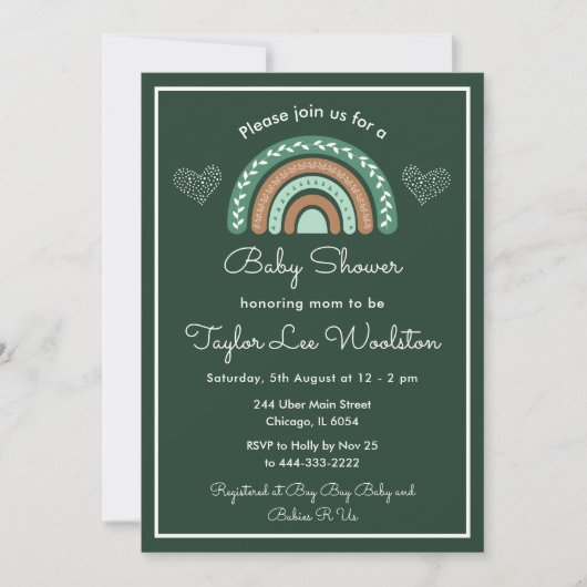Boho Regenboog Groen en Bruin Baby shower Kaart (Voorkant)