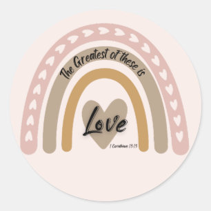 Boho regenboog hart liefde bijbel vers ronde sticker