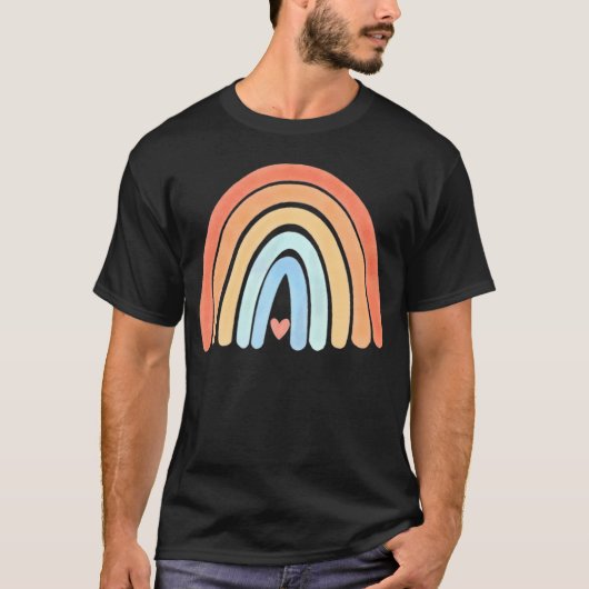 Boho regenboog hart minimale strepen neutraal t-shirt (Voorkant)