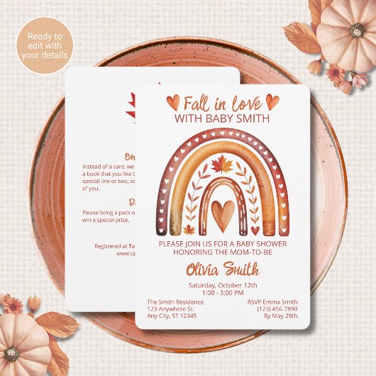 Boho Regenboog Herfst All-in-One QR-code Baby Show Kaart
