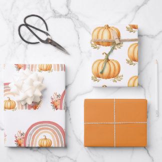 Boho regenboog Herfst pompoen Baby shower Inpakpapier Vel