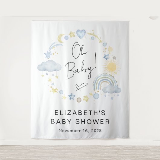 Boho regenboog jongen Baby shower welkom achtergro Wandkleed (Voorkant)