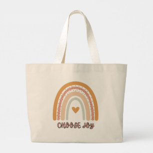 Boho Regenboog “Kies voor vreugde” Jumbo boodschap Grote Tote Bag