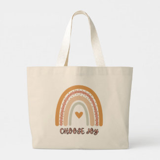 Boho Regenboog “Kies voor vreugde” Jumbo boodschap Grote Tote Bag