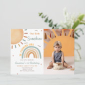 Boho regenboog kleine zonneschijn 1e verjaardag fo kaart (Staand voorkant)