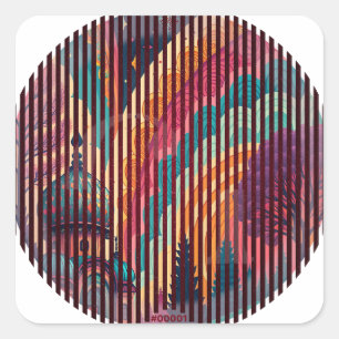 Boho Regenboog Koepel Cirkelstickers – Aanpasbaar Vierkante Sticker