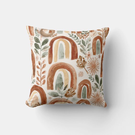 Boho Regenboog Kussen | Neutrale Kinderkamer Decor (Voorkant)