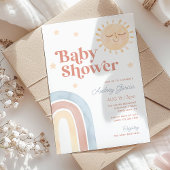 Boho Regenboog & Lachende Zon Waterverf Baby showe Kaart