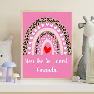 Boho Regenboog Luipaard Patroon Hartjes Kinderkame Poster