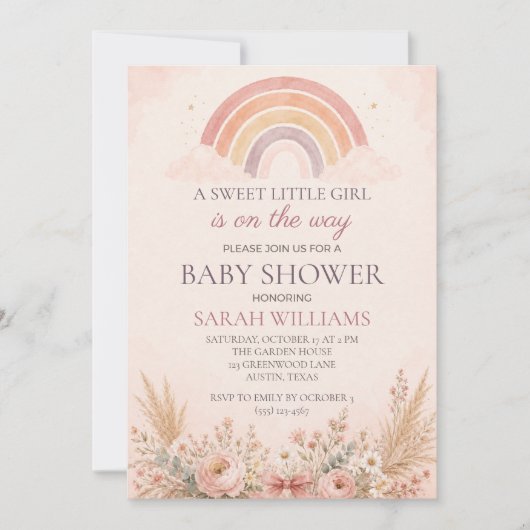 Boho Regenboog Meisje Baby Shower Kaart (Voorkant)