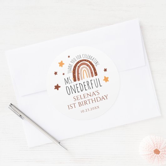 Boho regenboog meisje eerste verjaardag ronde sticker (Envelop)