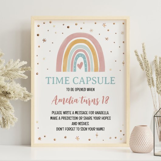 Boho regenboog meisje verjaardag tijd capsule teke poster