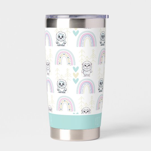 Boho regenboog met pastelharten Schattige Yeti Geïsoleerde Drinkbeker (Links)