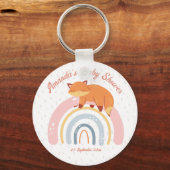 Boho-regenboog met slaapvos-baby shower sleutelhanger (Voorkant)