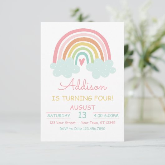 Boho-regenboog met wolken op uitnodiging van de Bi (Staand voorkant)