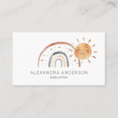 Boho regenboog met zon Waterverf babysitter Visitekaartje (Voorkant)