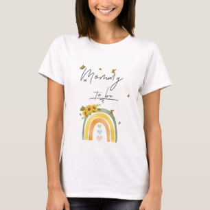 Boho Regenboog Met Zonnebloemen Aanstaande Moeder  T-shirt