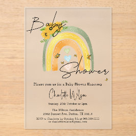 Boho regenboog met zonnebloemen Baby shower Acryl Uitnodigingen