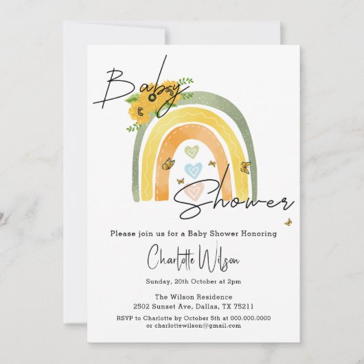 Boho regenboog met zonnebloemen Baby shower Kaart (Voorkant)