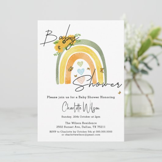Boho regenboog met zonnebloemen Baby shower Kaart (Staand voorkant)