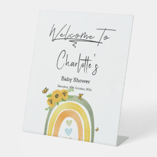 Boho Regenboog Met Zonnebloemen Baby Shower Reclamebord Met Voetstuk