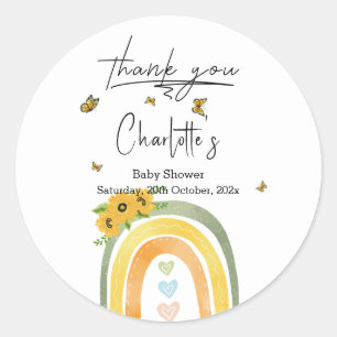 Boho Regenboog Met Zonnebloemen Baby Shower Ronde Sticker
