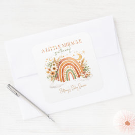 Boho Regenboog Moderne Baby Shower Vierkante Sticker