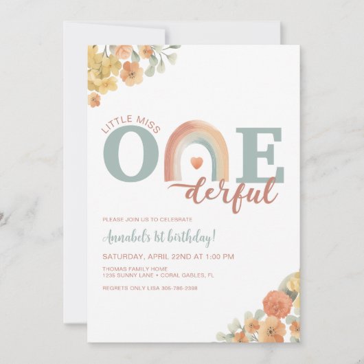 Boho Regenboog Onederful Verjaardagsuitnodiging – Kaart (Voorkant)