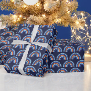 Boho Regenboog Oranje en Marineblauw Cadeaupapier