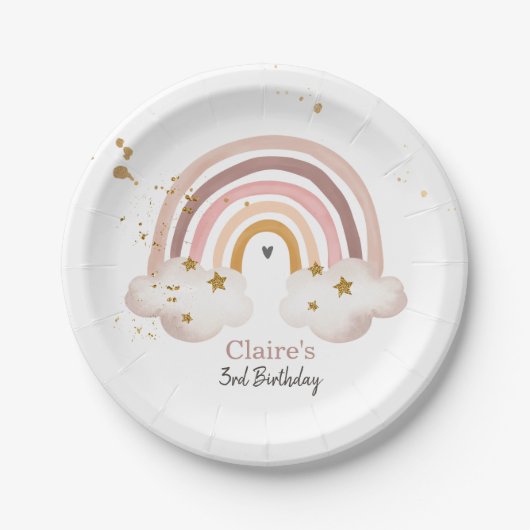 Boho regenboog partij neutrale aarde tonen modern papieren bordje (Voorkant)