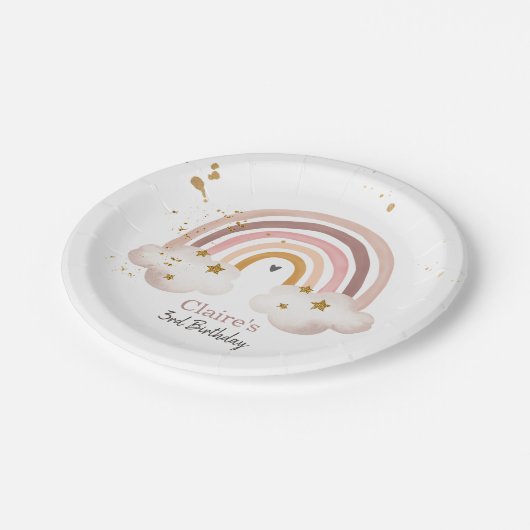 Boho regenboog partij neutrale aarde tonen modern papieren bordje (Gekanteld)