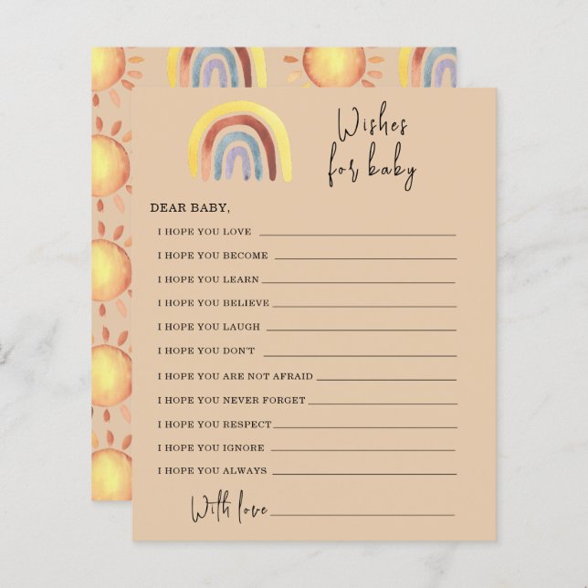 Boho Regenboog Partijspel | wensen voor baby (Voorkant / Achterkant)