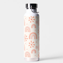 Boho Regenboog Retro Zomer Bloemen Patroon Waterfles