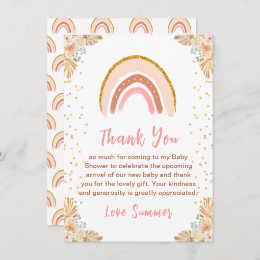 Boho regenboog roze Baby shower Bedankkaart (Voorkant / Achterkant)